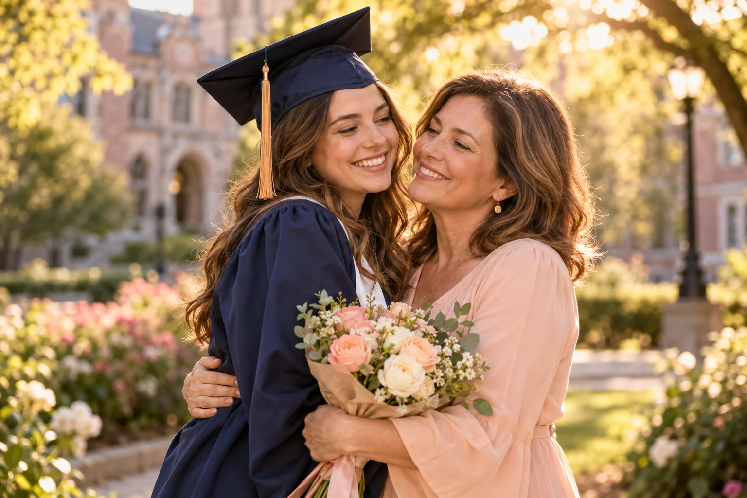 A graduate celebrating with someone she loves