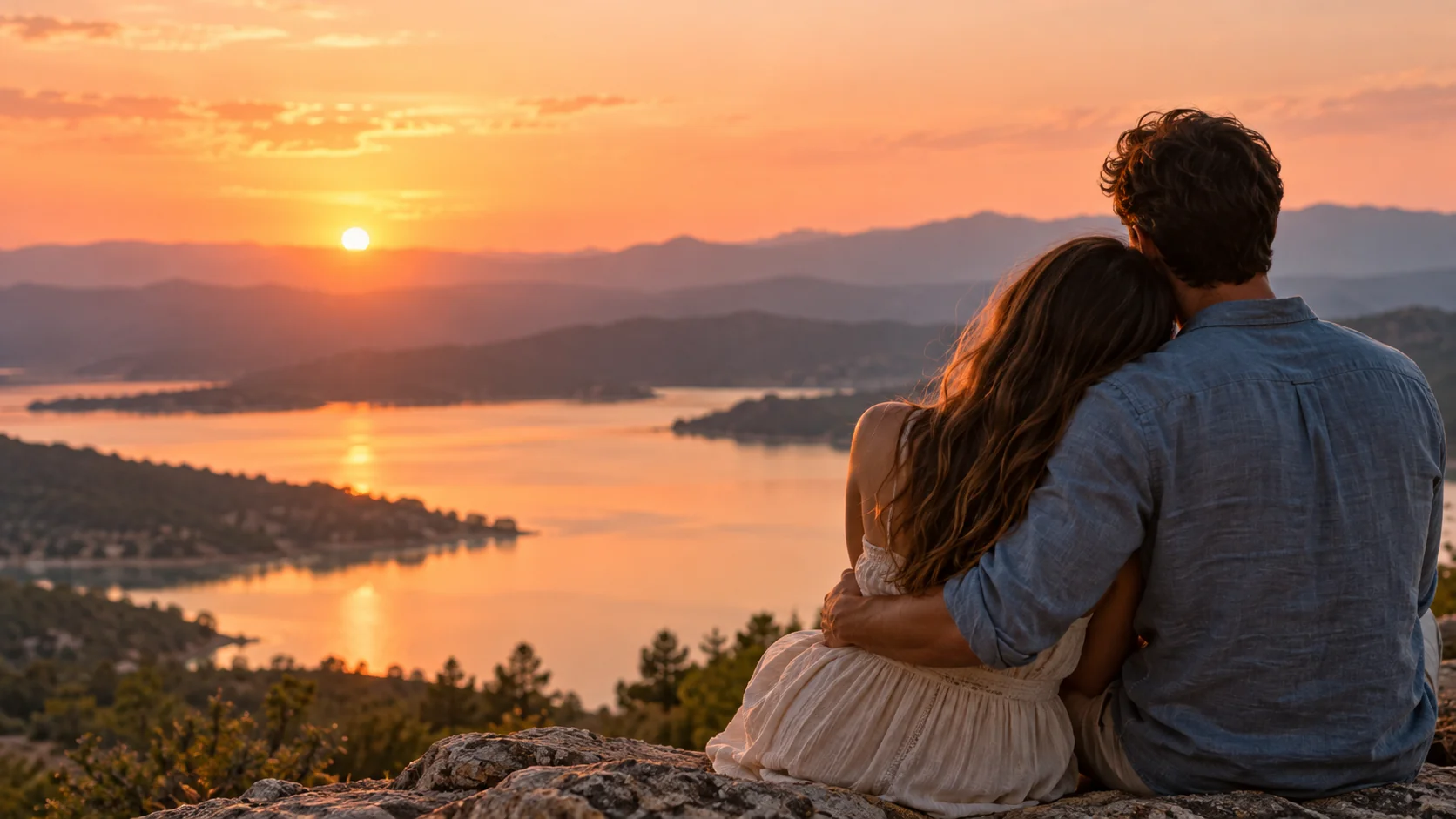 A couple sharing a quiet moment together at sunset